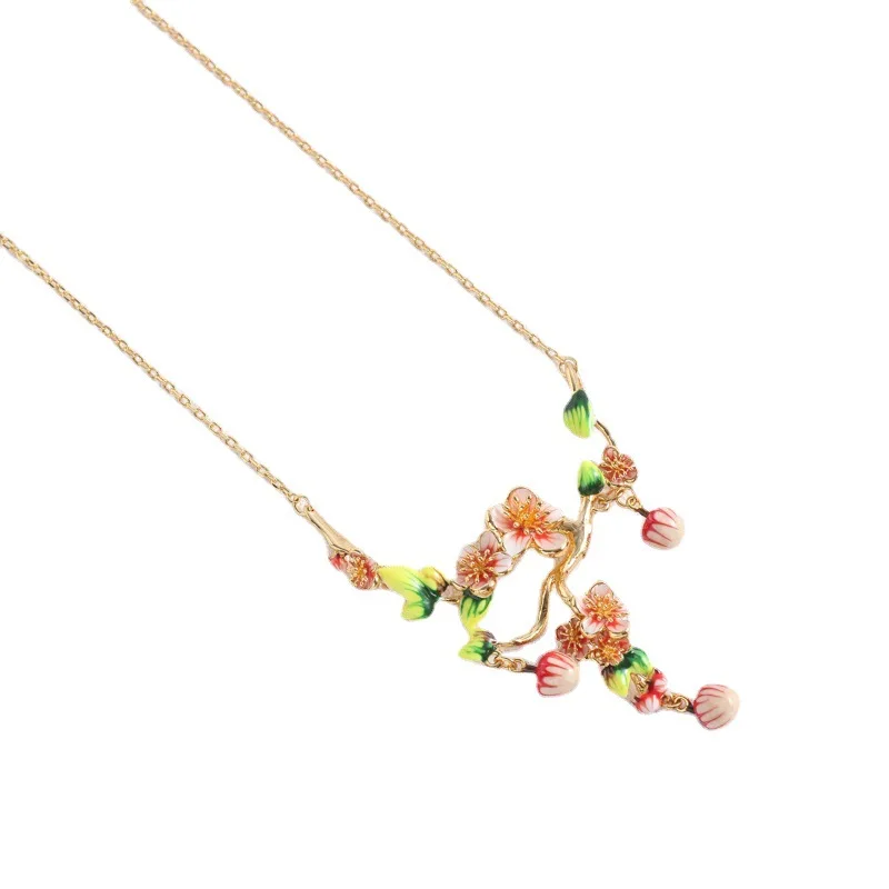 

European and American Jewelry Enamel Pastoral Flower Leaves Fruit Sweet and Elegant Temperament Necklace Sweater Chain Women