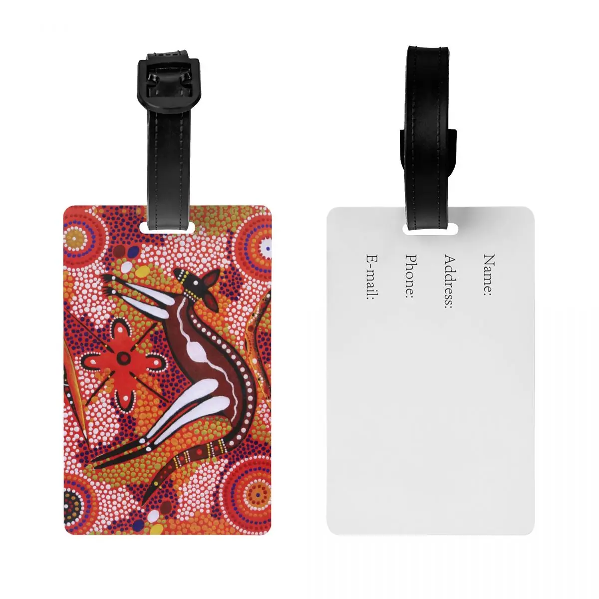 Custom Australian Aboriginal Art Luggage Tag With Name Card Privacy Cover ID Label for Travel Bag Suitcase