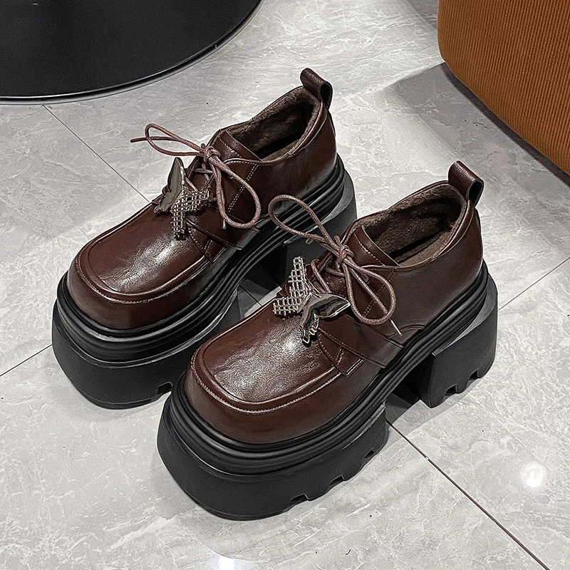 Женские повседневные лоферы на толстом высоком каблуке кроссовки платформе из