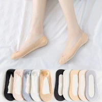 5 pairs womens thin socks short low cut ankle mesh cotton socks solid color non slip silicone summer breathable invisible socks