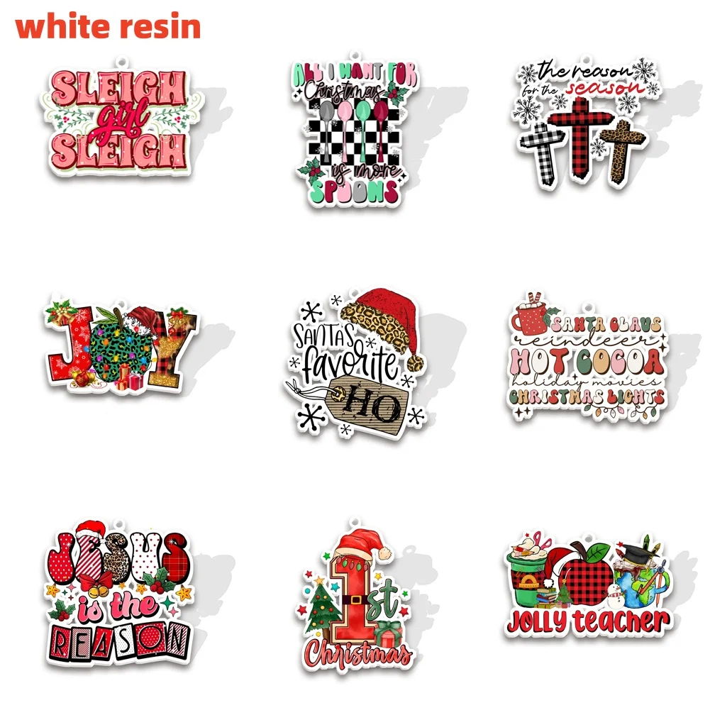 10 шт./лот акрил с Рождеством и отверстием прозрачная блестящая смола плоская