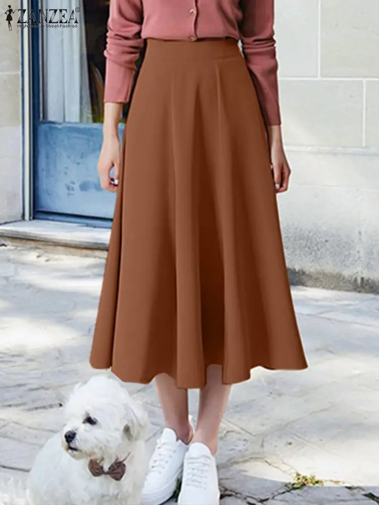 

2023 Oversized Women Elegant Midi Skirts ZANZEA Holiday Dating Bottom Casual Solid Faldas Saias Jupe Spring Summer A Line Skirts
