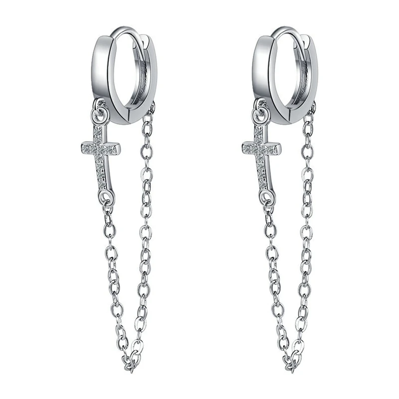 

S925 Stamp New Women's Fashion Jewelry Cubic Zirconia Cross Exaggerated Long Tassel Earrings