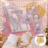 pink snacks anime wall hanging tapestry for bedroom home decoration girl kawaii aesthetic room decor spring outing table linen