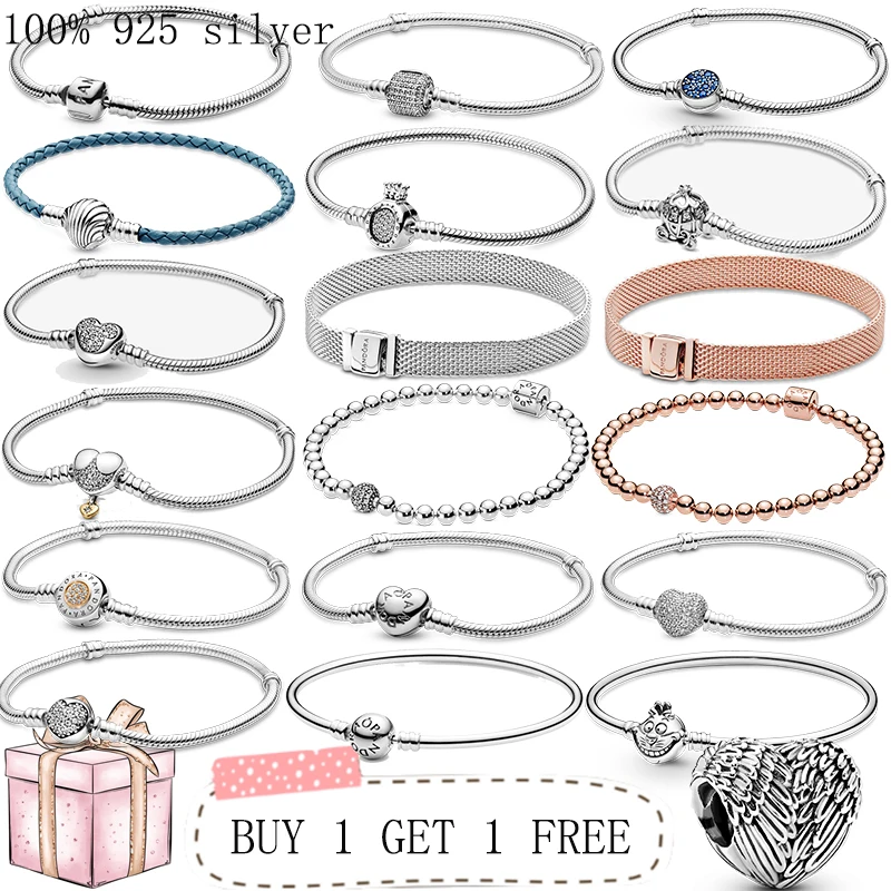 

TOP SALE Pulseira Bracelet Femme 925 Sterling Silver Heart Snake Chain Bracelet For Women Fit Original Charm Beads Jewelry Gift