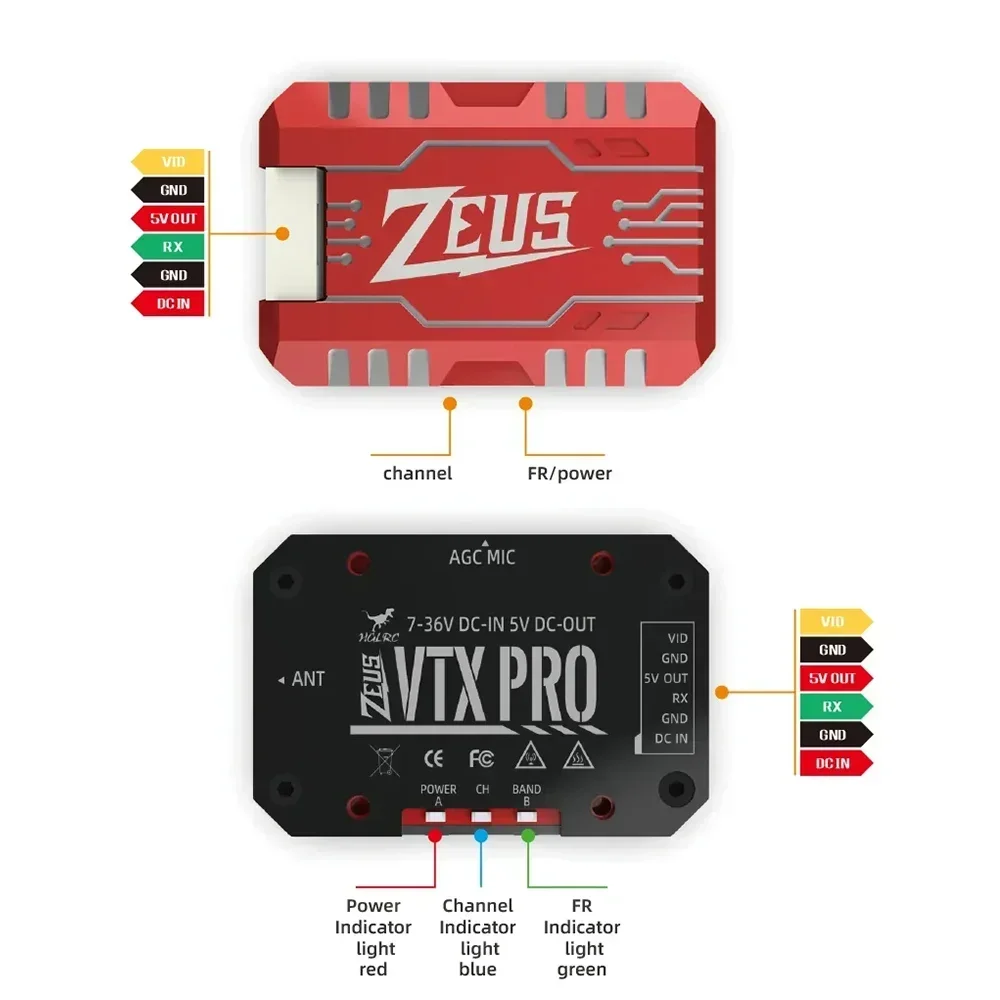 HGLRC Zeus VTX PRO 1 6 Вт 5 8G передача изображения 40 каналов с микрофоном PIT/25/400/800/1