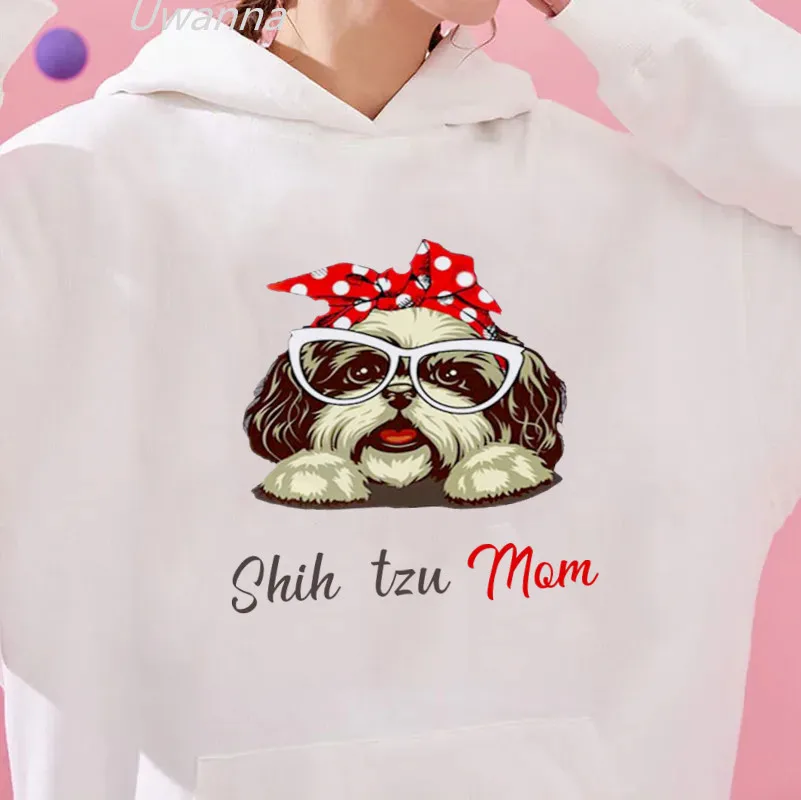 Cartoon Shih tzu Mom Hoodie Graphic Dog Oversized Women's Clothes Harajuku Aesthetic Hoodies Sweatshirts Female Tops Clothing