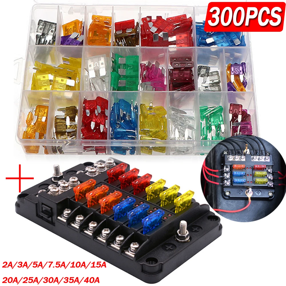 

6/12 Ways Blade Fuse Block 12V 32V Car Fuse Holder Box Marine Auto Fuse Connector Switch With 60/80/300PCS Car Blade Fuses