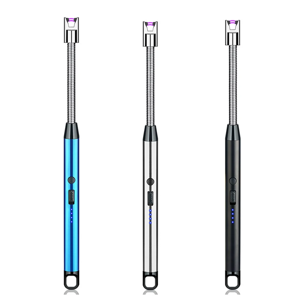 

USB Electric Rechargeable Long Kitchen Lighter for Stove Windproof LED Plasma Arc Flameless Candle Unusual Lighters Outdoor