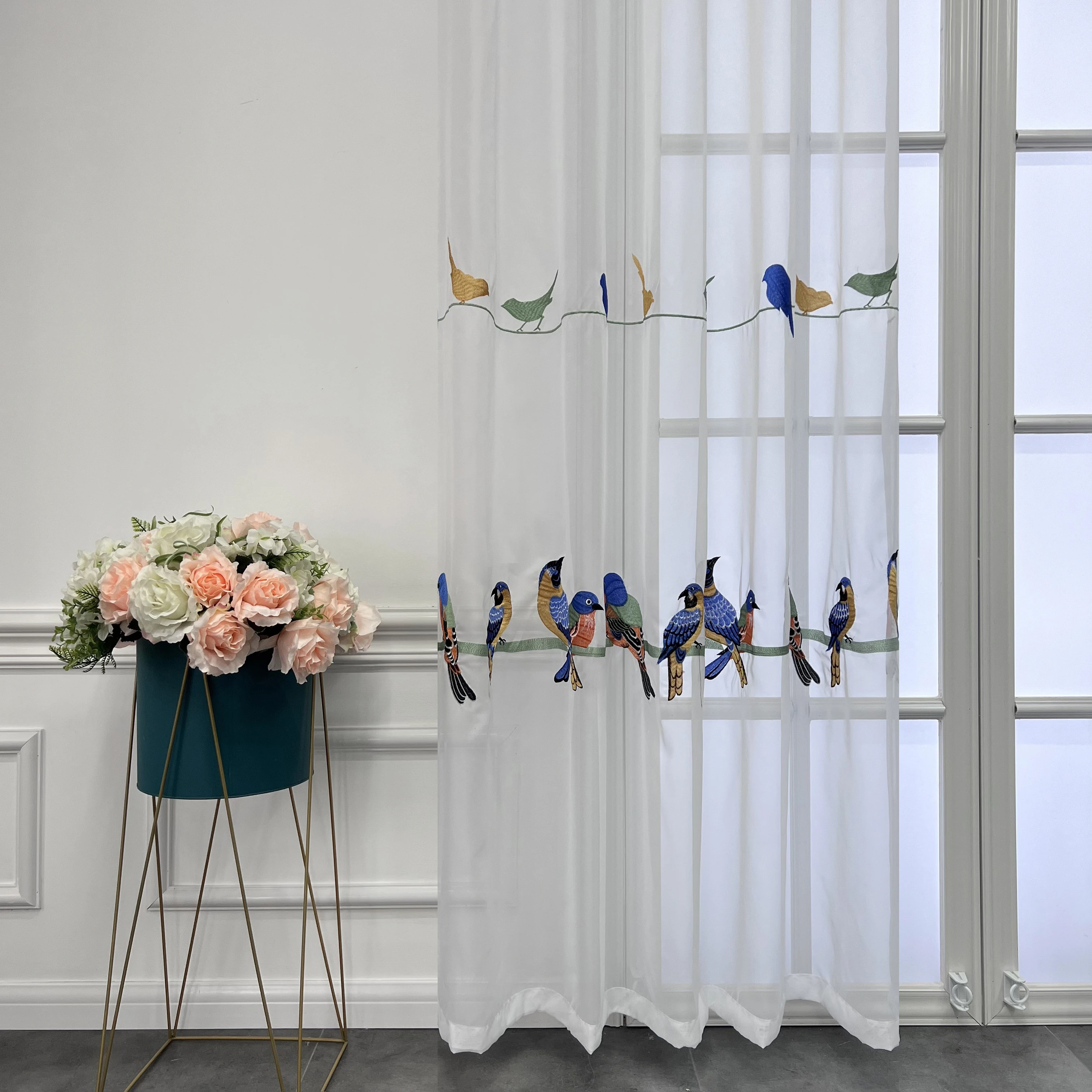 

1 шт., красочная вышивка с птицами, прозрачная резка для гостиной, вуаль, драпировка, дверь, окно, украшение для дома # E