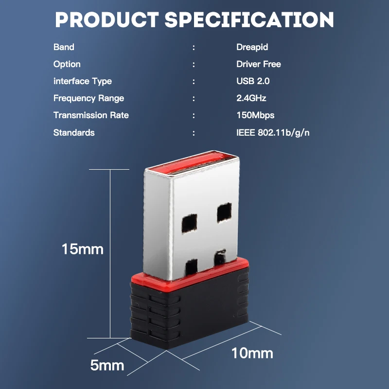 Wi-Fi USB 150 адаптер Netowrk 2 0 м 802 11 b/g/n LAN Карта ключ для ноутбука/ПК с антенной Windows 7/10 |