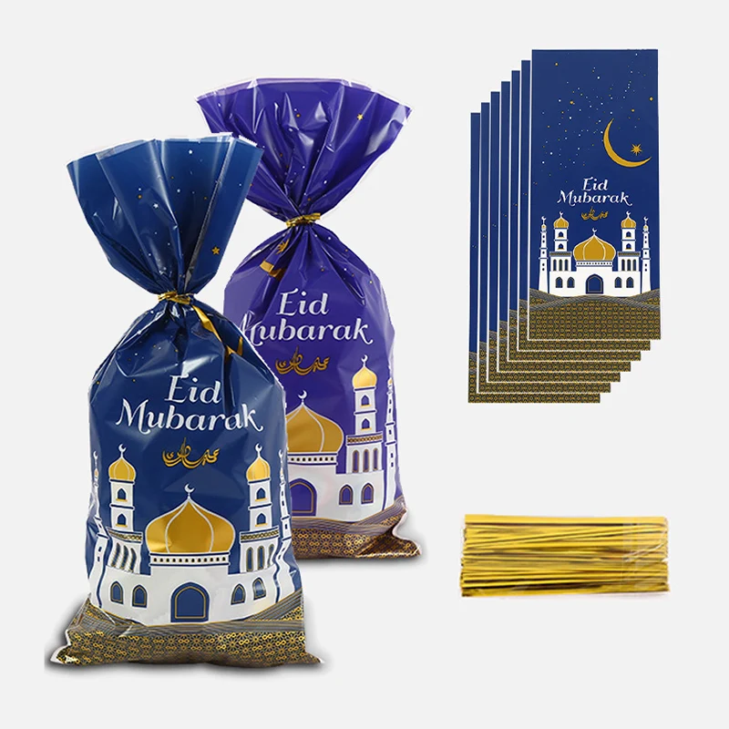 

25/50pcs Eid Mubarak Plastic Opp Bags Candy Cookie Gift Bag Ramadan Decoration 2023 Al-fitr Kareem Islamic Muslim Party Supplies