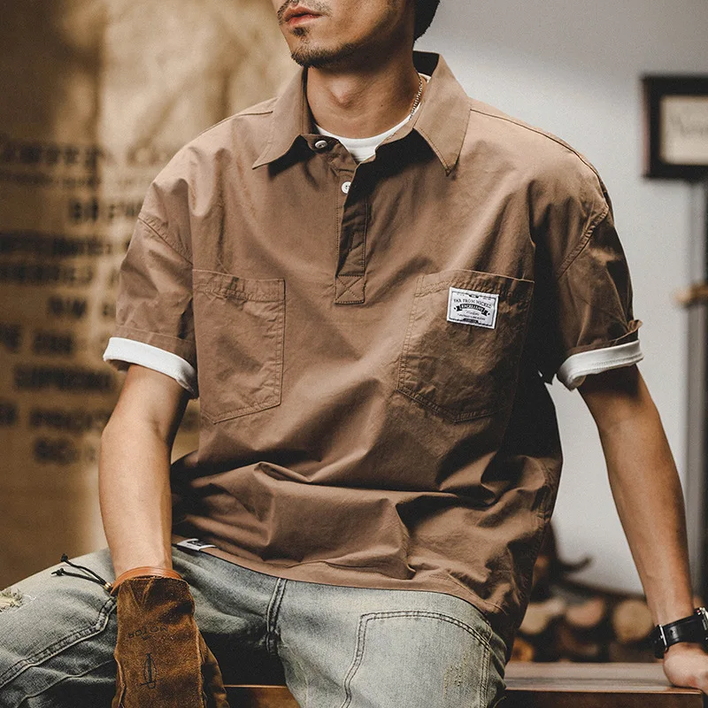 

Men's summer all-cotton new American casual lapel loose T-shirt