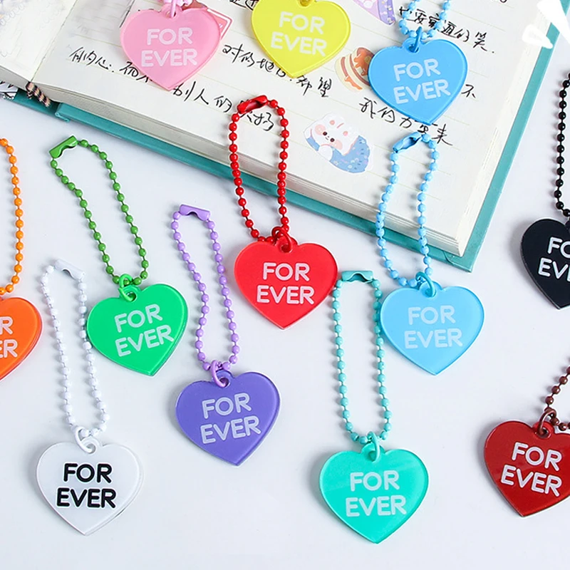 

Colorful Heart Key Chain Diy Decorative Pendant Bead Chain Love Shape Creative Forever Keyring Cute Women Handbag Pendant
