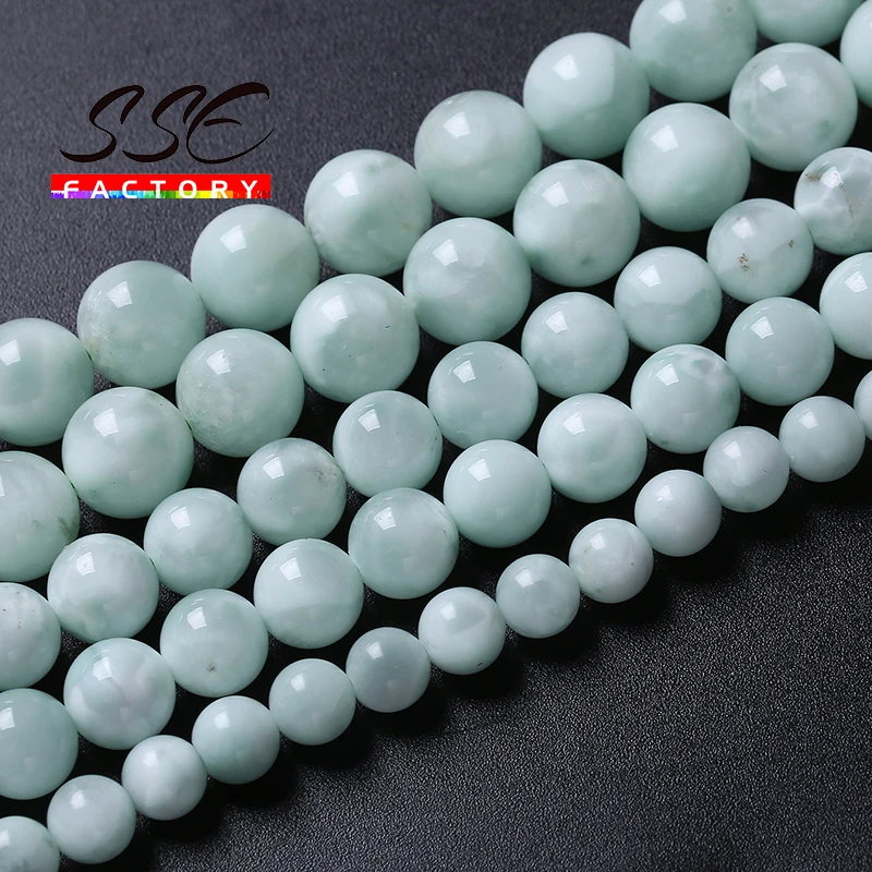 

Genuine Natural Green Larimar Beads Angelite Stone Round Loose Beads For Jewelry Making DIY Bracelets Accessories 4 6 8 12mm 15"