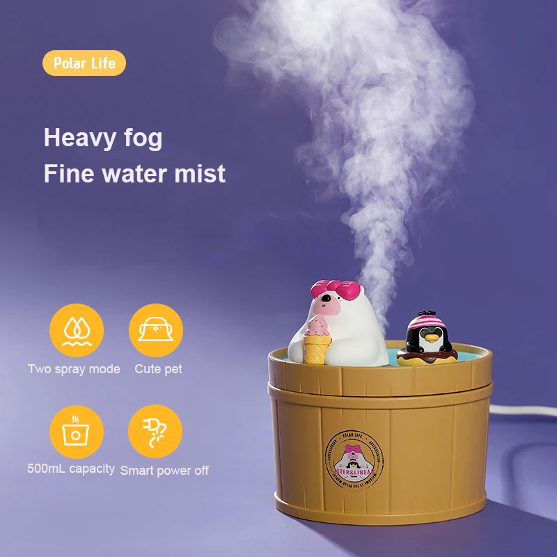 

500mL Air Humidifier Cute Bear USB Mist Maker Fogger Home Air Purifying Ultrasonic Cool Aroma Diffuser Humidificador Kids Gift