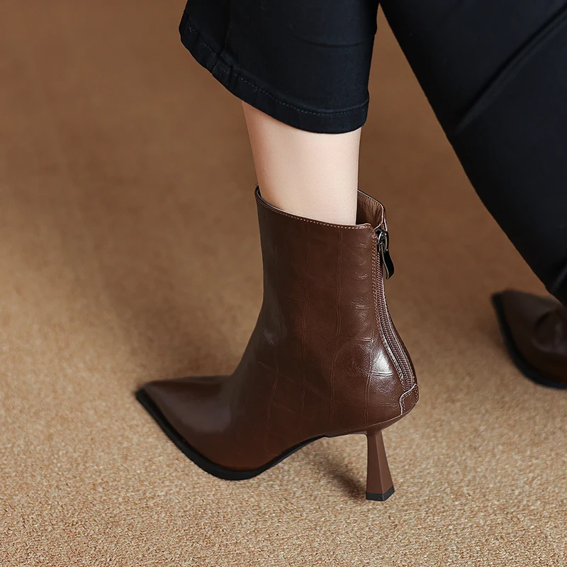 QUTAA 2025 модные женские ботильоны пикантные из натуральной кожи на высоком каблуке