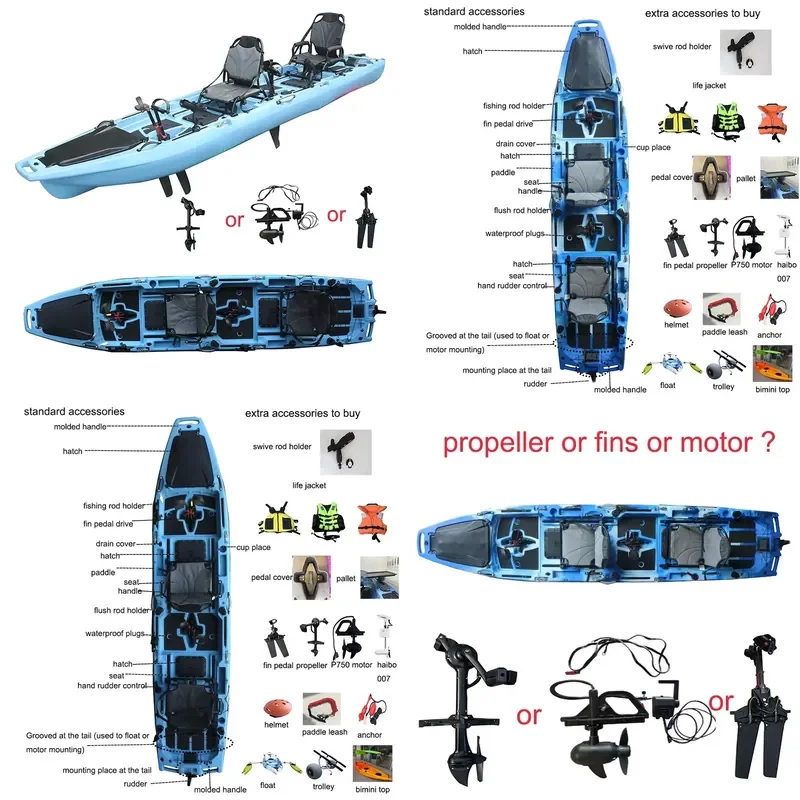 Фото Новый модульный педальный каяк Vicking Hull Design из HDPE, 3-секционный, двухместный, для туризма и рыбалки на озере, 14 футов, каноэ №1