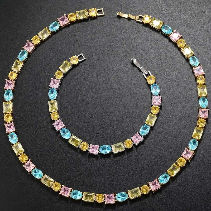 

ZHUKOU luxury necklace for women Candy crystal chokers 425mm vintage Man necklace Jewelry Christmas gifts wholesale VL232