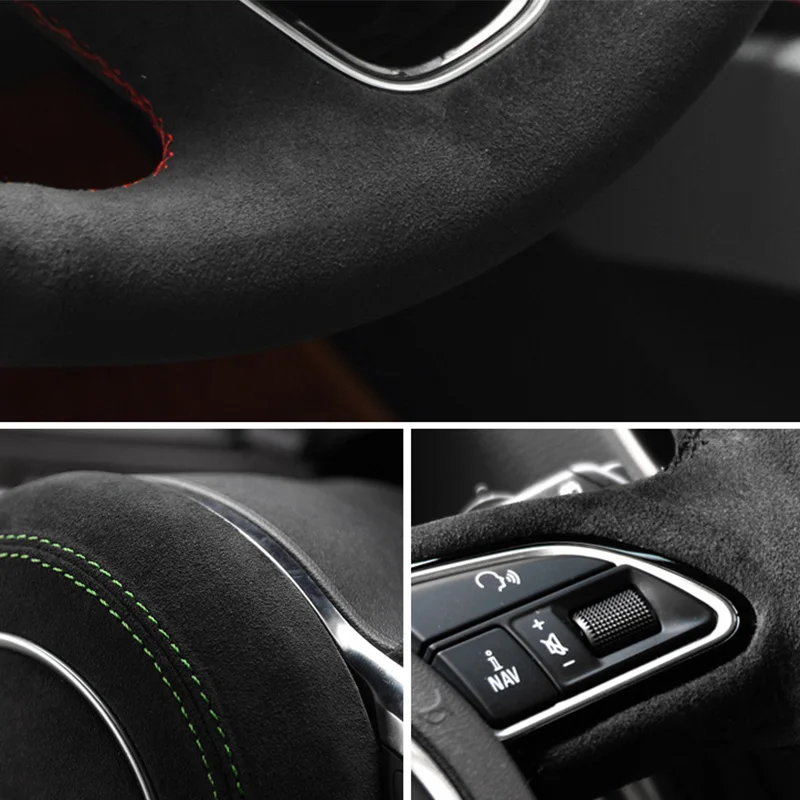 Car Accessories For Jaguar F-PACE F-TYPE XEL XF XFL E-PACE XJ DIY Black Suede Carbin Fible Car Steering Wheel Cover Interior images - 6