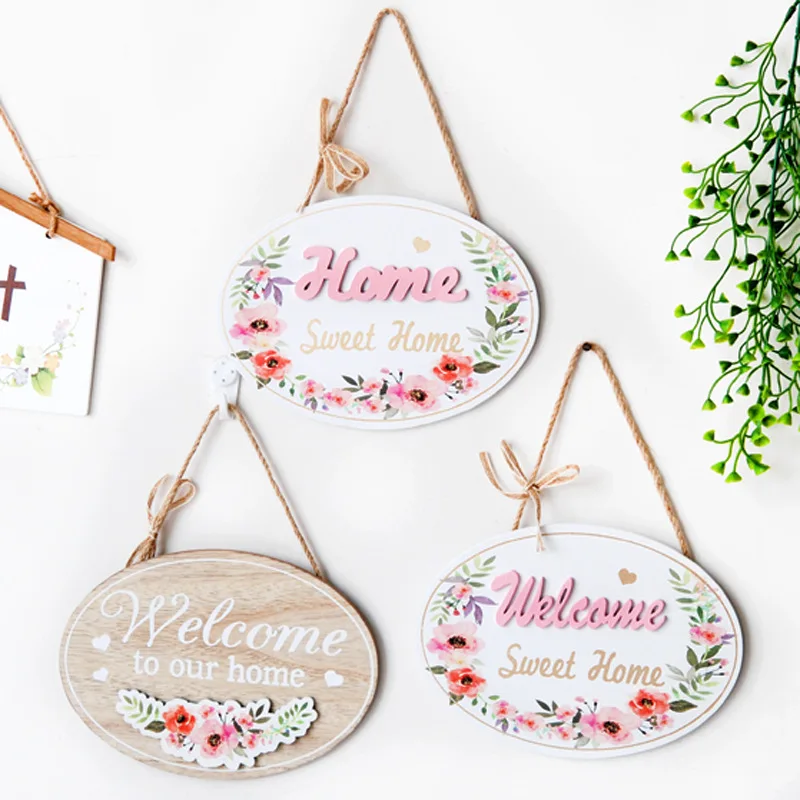 

1PC European Retro Letter Welcome Home Hanging Signs Decorative Plaque White Wooden Door Plaque Cafe Kitchen Hanging Home Decor