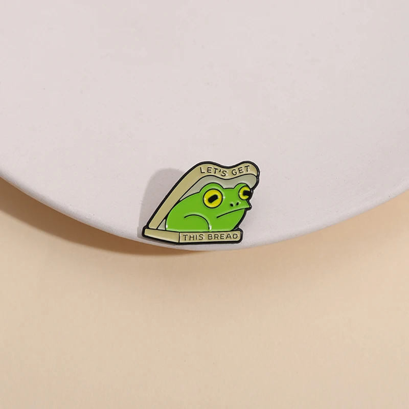 

Let's Get This Bread Enamel Pin Custom Cartoon Frog Toast Brooches Metal Badge Accessory Jewelry Medal Wholesale For Kid Friends