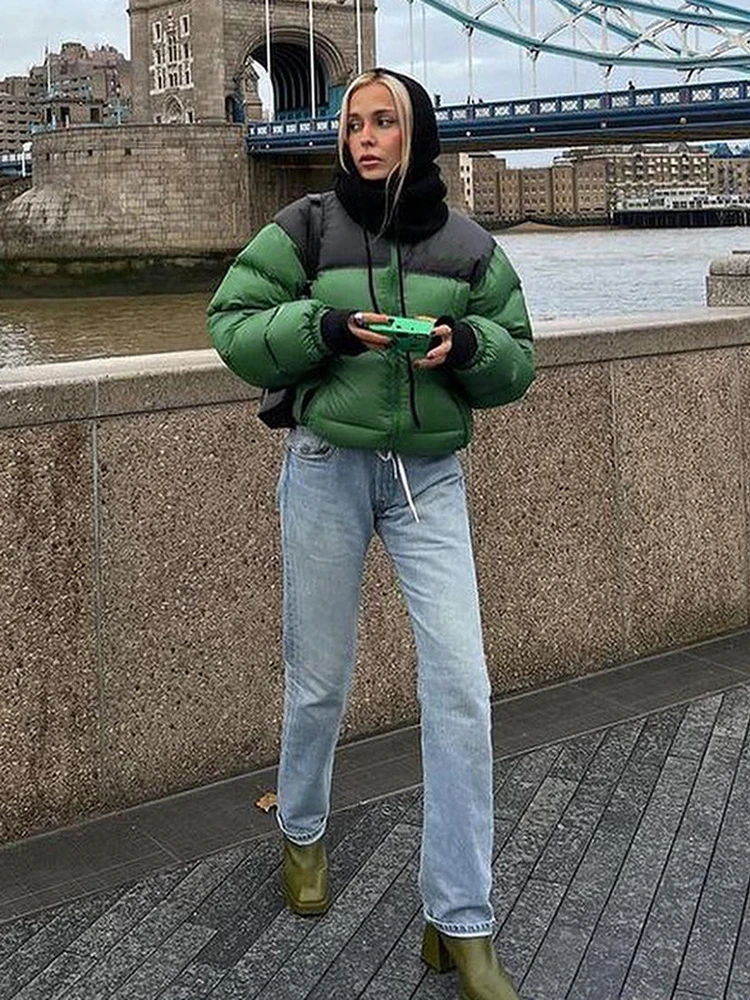 Women Down Coats Jacket 2022 Winter Y2K Fashion Casual Panelled Hatless Padded Coat Slim Hipster Jacket Outerwear Streetwear