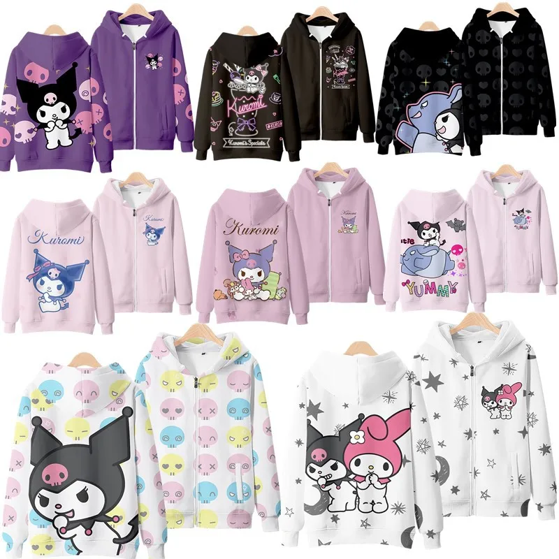 

3D New Sanrio Kuromi Zipper Sweatshirt Sweet Fashion Casual Cute Style Hooded Warm and Comfortable