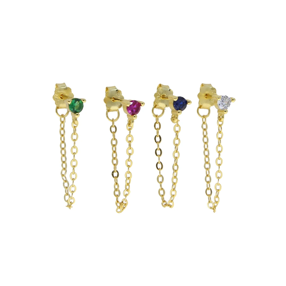 

925 Sterling Silver Luxury Long Tassel Single Cz Stud Earrings Female Temperament Single Stones Gorgeous Handmade Jewelry Gift