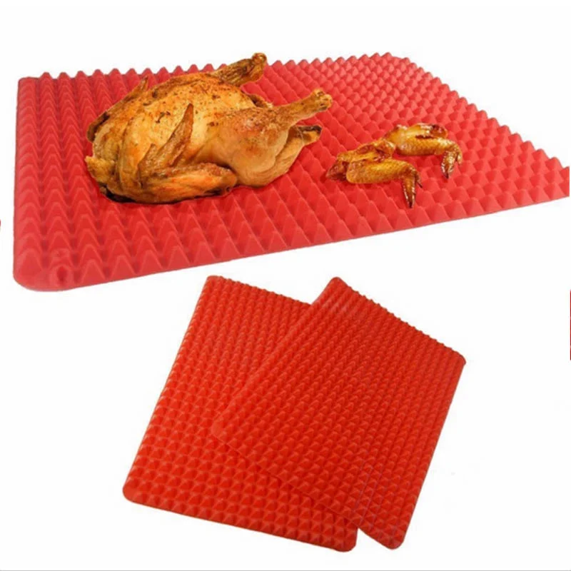 

1pcs Silicone Red Pyramid Kitchen Accessories BBQ Pads Nonstick Baking Mats Barbecue Tray Tools Bakeware Pad 39*27cm