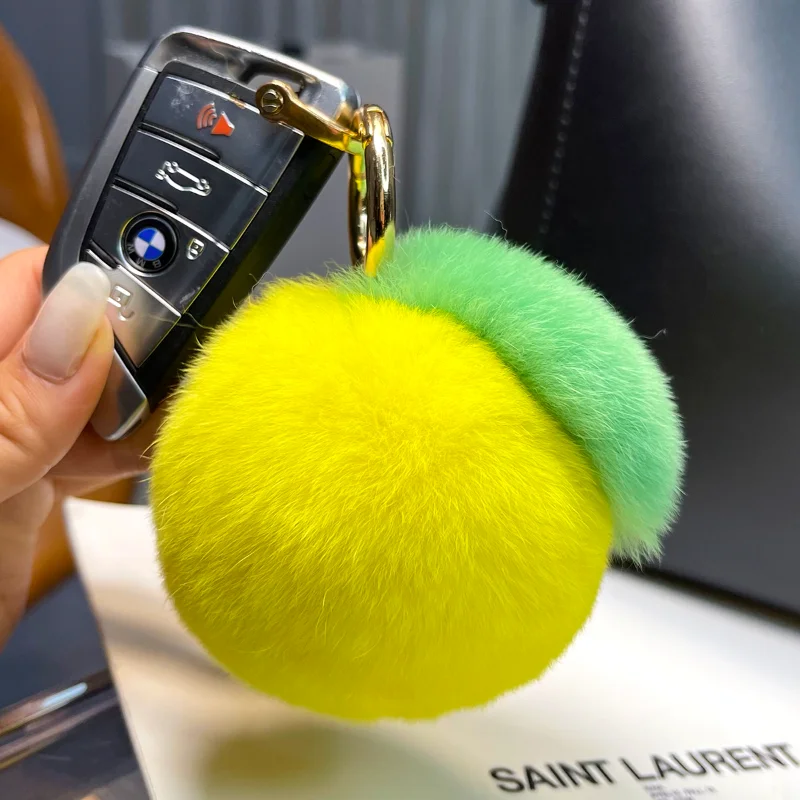 2022 Tangerine New In Real Ball Fur Handmade Cute Keychains Bag Accessory Car Keychain Gift Keyrings Gifts key chains for women
