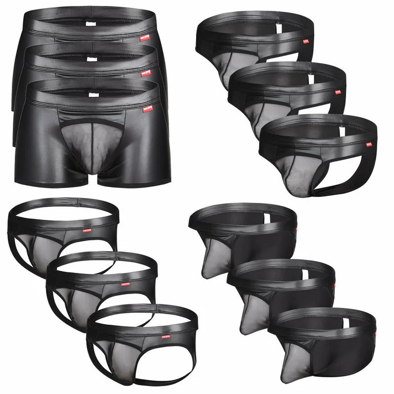 

3 шт., мужские трусы-боксеры из ПУ кожи