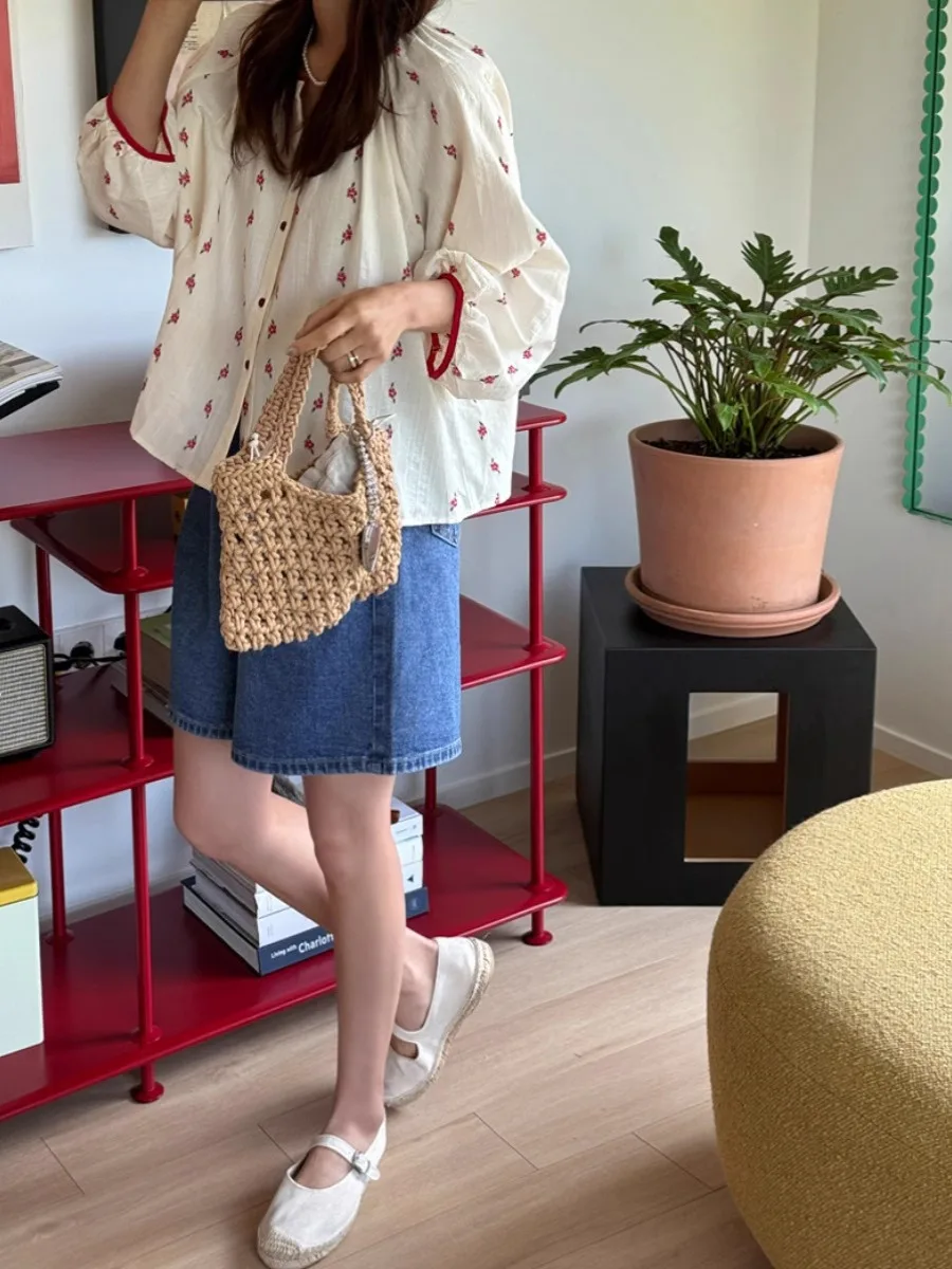 Женская блузка с длинным рукавом цветочным принтом