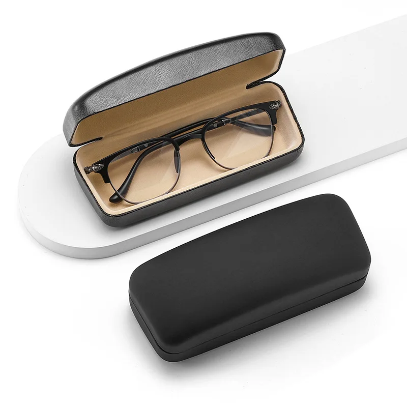 Металлическая жесткая коробка черные кожаные очки с окантовкой зеркальные