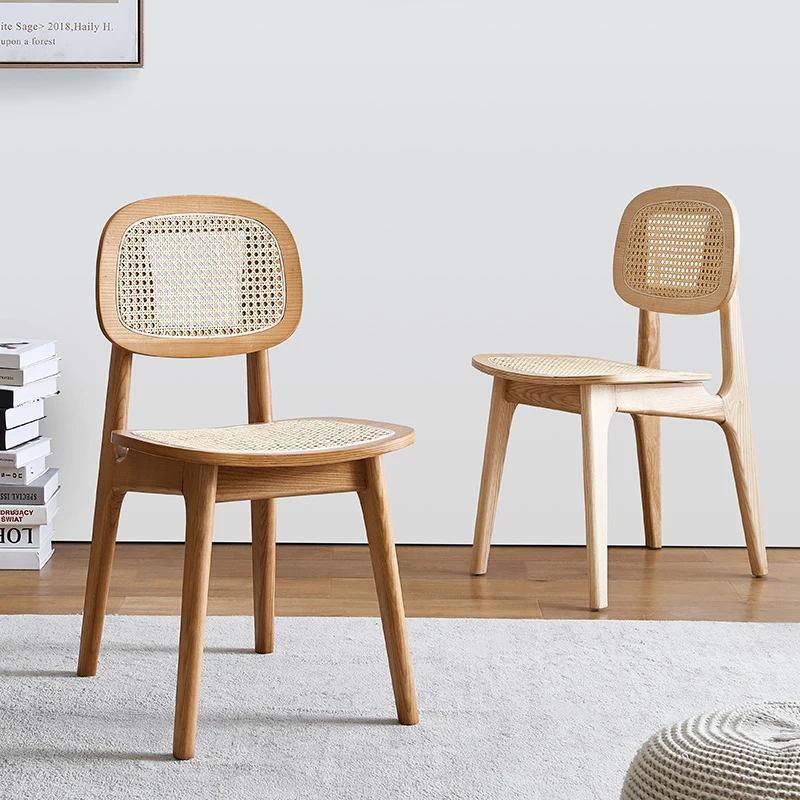 

Обеденный стул из твердой древесины, домашний Плетеный обеденный стул из ротанга, спинка, стул для макияжа, скандинавский журнал, винтажный обеденный стол, стул, глупый стул