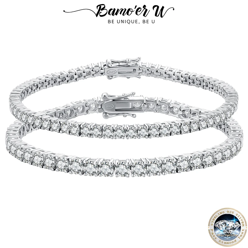 

Bamoer U Moissanite Tennis Chain Full Gemstone Wrist Bracelet Bangle Women 925 Sterling Silver Lab Diamond with GRA Certificate