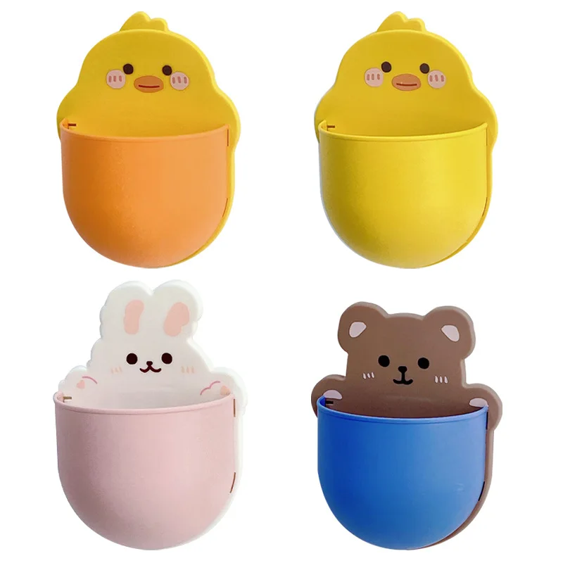 

Cartoon Bear Storage Rack Self Adhesive Pen Holder Korean Stationery Kawaii Phone Cosmetics Brushes Holder Office Desk Organizer