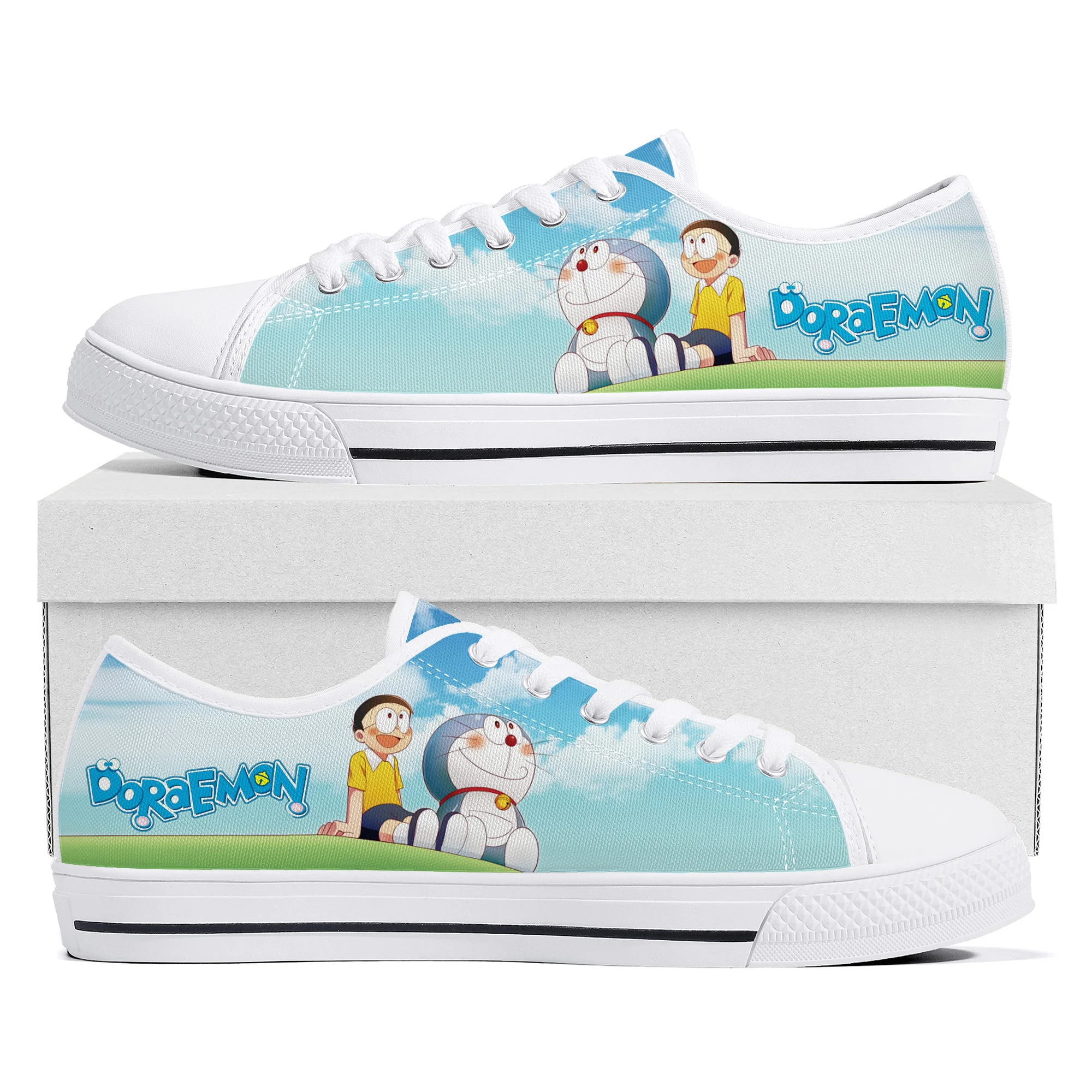 

Children Cartoon Doraemon Japan Anime Low Top Sneakers High Quality Mens Womens Teenager Canvas Sneaker Couple Shoes Custom Shoe
