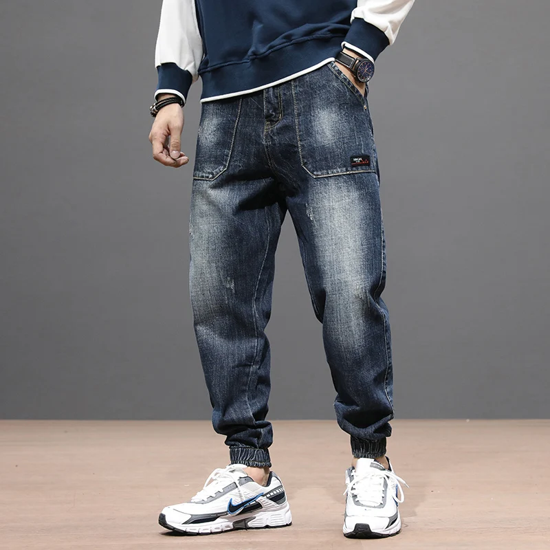 Streetwear Fashion Ripped Jeans Men Retro Blue Loose Fit Casual Denim Cargo Pants Hombre Hip Hop Joggers Men Wide Leg Trousers