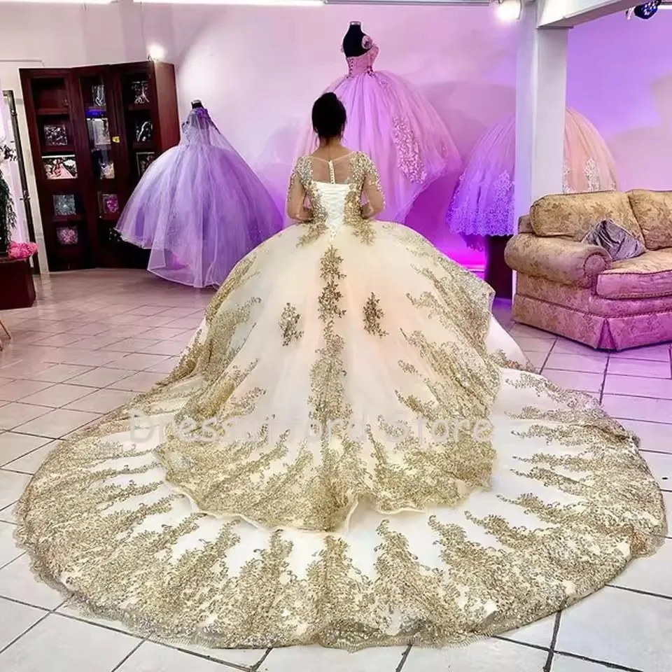 Золотое вечернее платье Quinceanera из акрила
