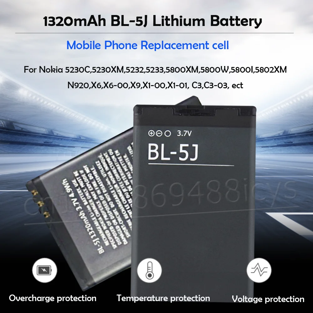 BL-5J BL5J BL 5J 3 7 V 1320mAh запасная батарея телефона для Nokia Lumia 520 525 530 Xpress Music C3-00 N900 5900 3020 5230