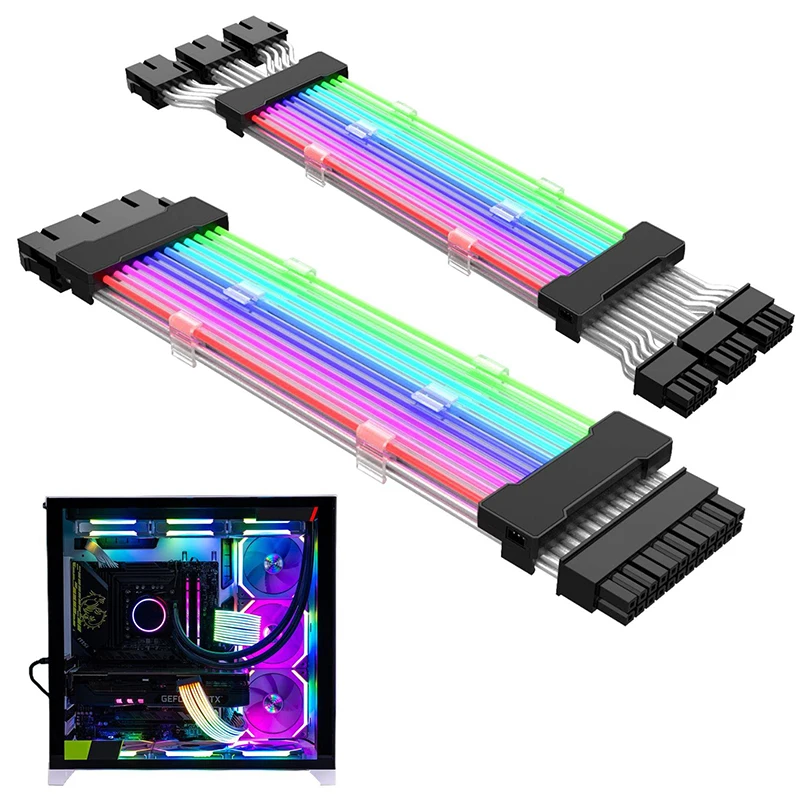 Блок питания ARGB PSU, Удлинительный кабель RGB Flow ATX 24Pin PCIe GPU, двойной тройной 8-контактный 6 + 2-контактный шнур, Удлинительный кабель для материнской платы