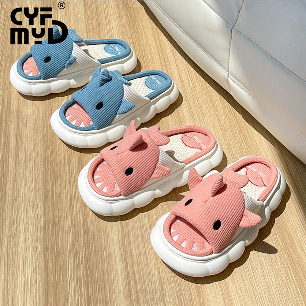 Shark Slippers Women Shoes 2022 New Knitting Design Shark Slide EVA Platform Sole Slides Blue Pink Couples Men Women House Shoes