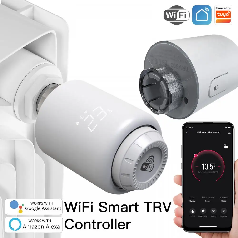 

Tuya WiFi Smart Thermostatic Radiator Valve Actuators Home Heating Temperature Controller Voice Control with Alexa Google Home
