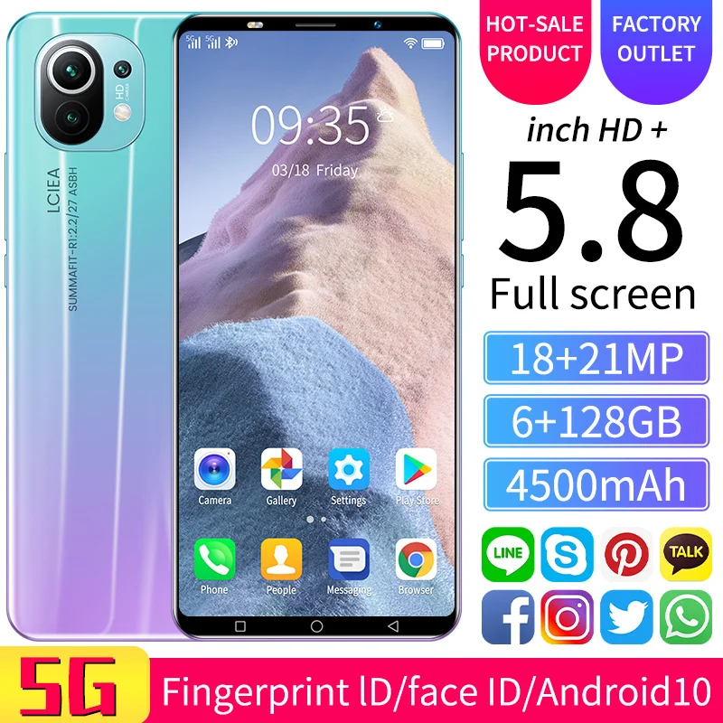 

M11 Global Version Smartphone 6GB RAM+128GB ROM 5.8 Inch 4G 5G Andriod CellPhone Unlock Mobilephone Celular Mi Vivo Oppo iPhone