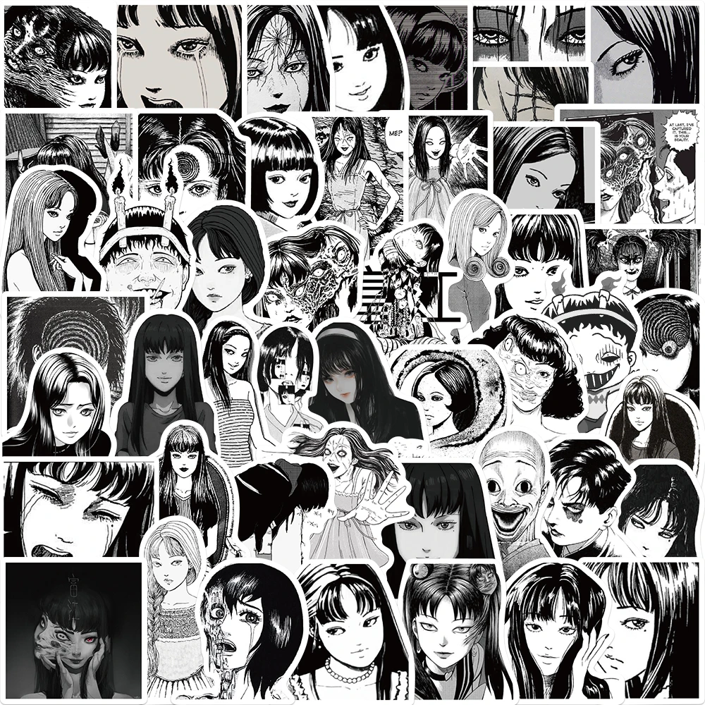 

50pcs Horror Comic Tomie Sticker Black and White Japan Anime Skateboard Luggage Laptop Phone Graffiti Decal Kid Toy