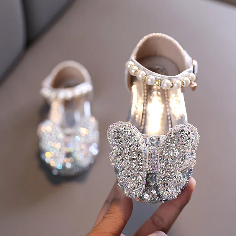 

Girls Leather Shoes Fashion Rhinestone Bling Kids Princess Shoes Flat Heels Children Party Shoes