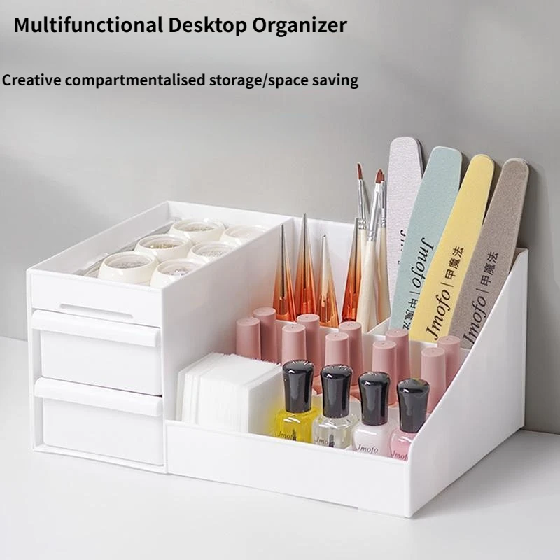 

New Nail Polish Organizer Desktop Tools Cosmetics Lipstick Organizer Drawer Shelf Portable Double Storage Container Plastic Box