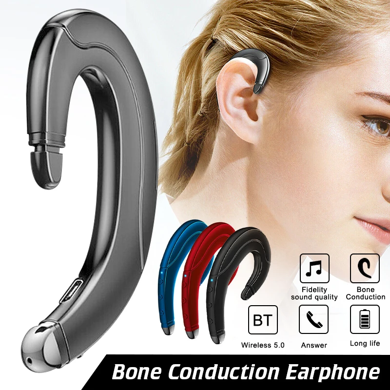 

VTIN Bluetooth V5.0 Bone Conduction Headphones Single Wireless Earphone Sport Stereo Headset Ear Hook for Smart Phone Earbuds