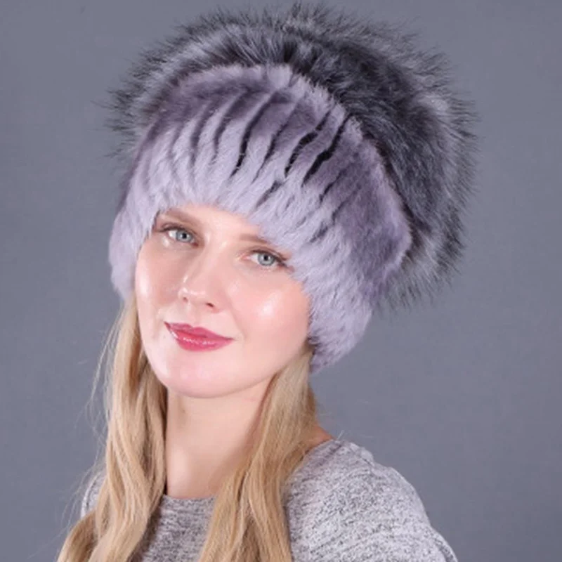 

Шапка из искусственного кроличьего меха для женщин, зимняя вязаная шерстяная шапка в русском стиле, женский головной убор, уличные теплые наушники, шапки